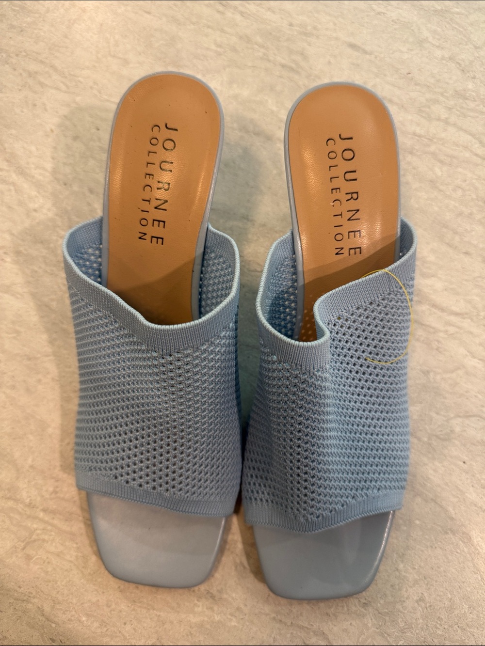 Journee Collection Light Blue Knit Slide Mules